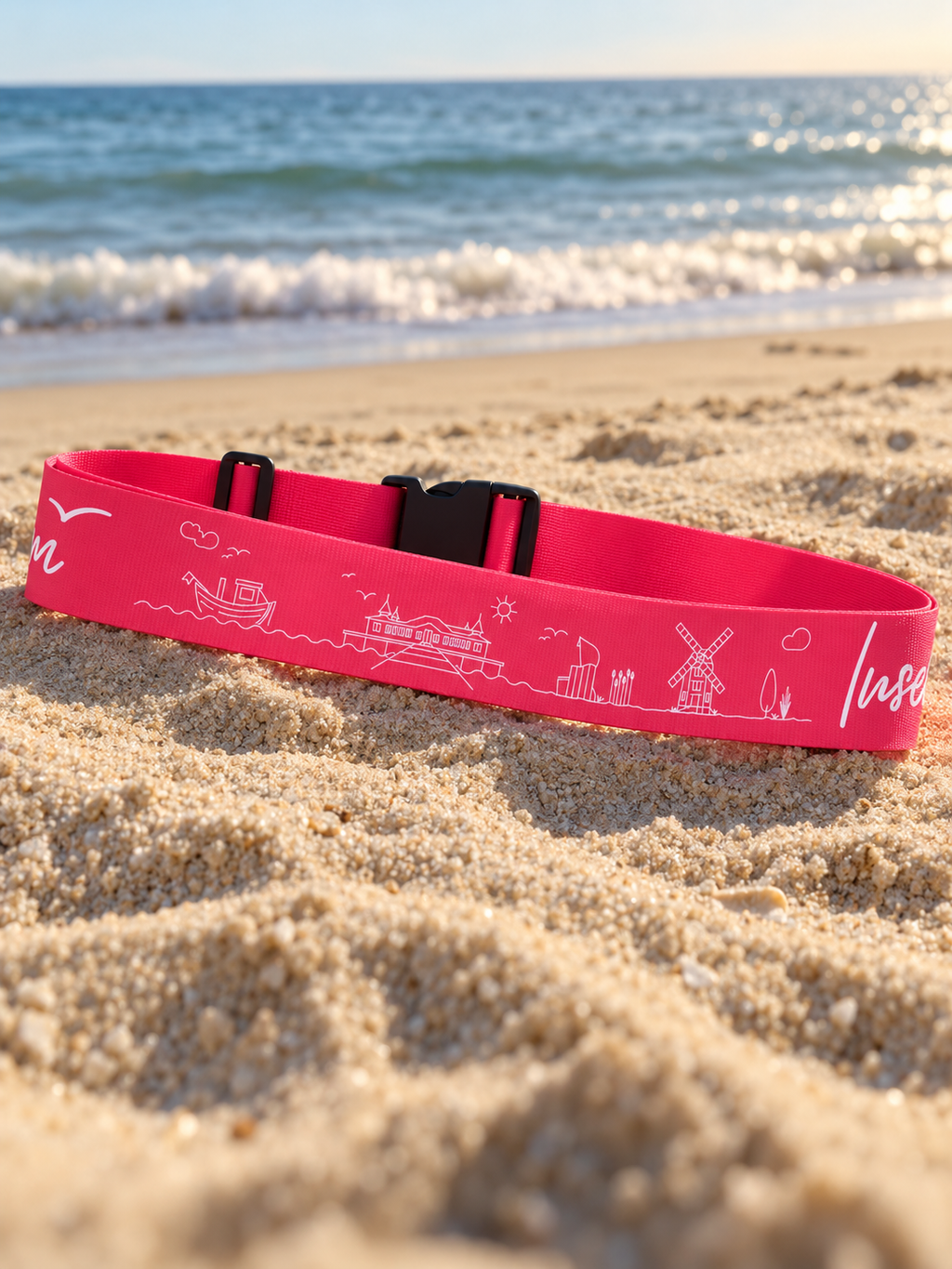 Kofferband „Skyline Insel Usedom“ – Coral | Reise-Accessoire mit Usedom-Design
