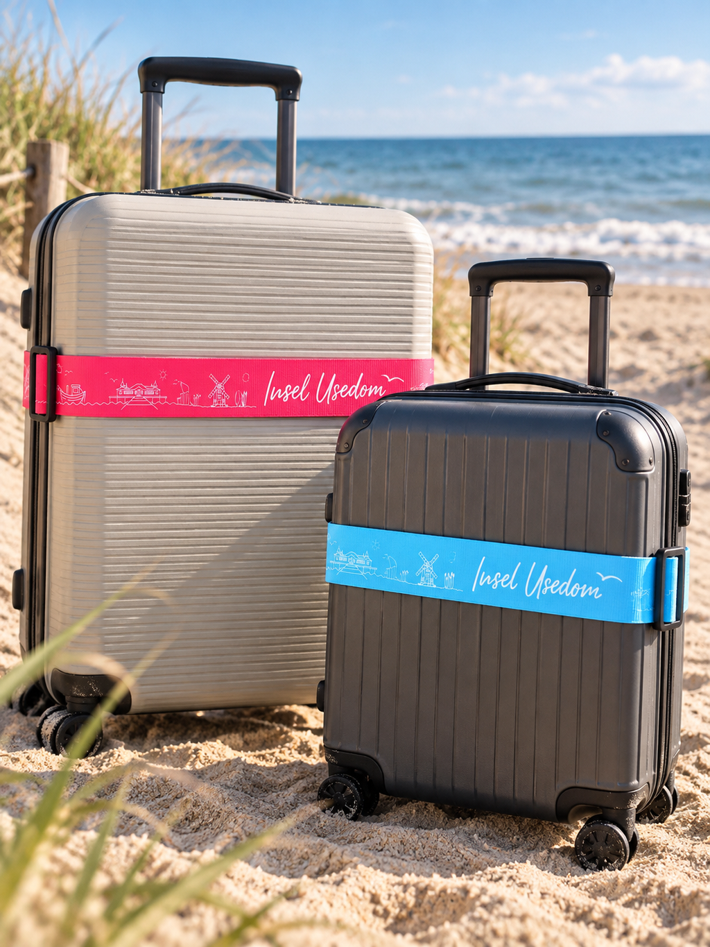 Kofferband „Skyline Insel Usedom“ – Coral | Reise-Accessoire mit Usedom-Design